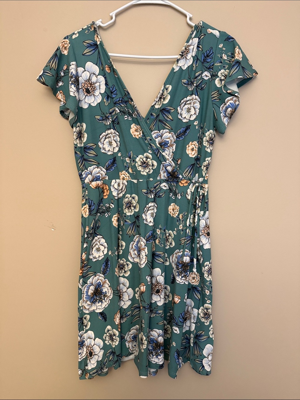 Kaileigh Teal Floral Wrap Mini Dress